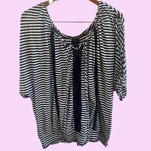 Torrid Blouse Womens‎ 4 Blue White Peasant Style Short Split Sleeve Top